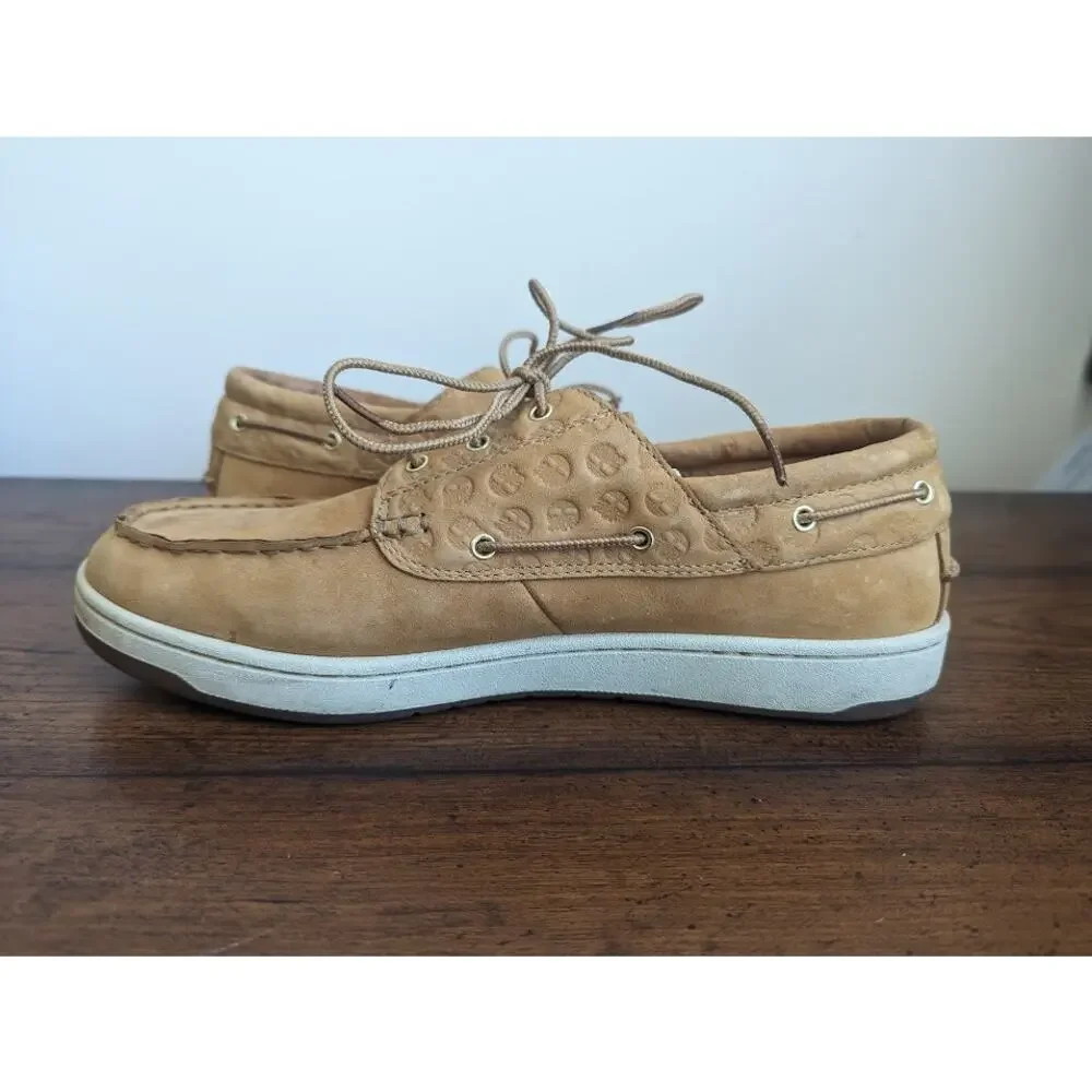 Timberland Light Brown Leather Boat Shoes with embossed logo Mens Size 10.5